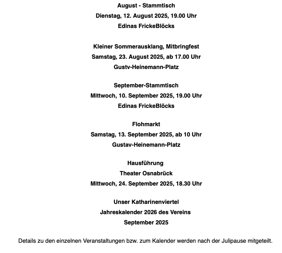 Die Veranstaltungen nach der Sommerpause