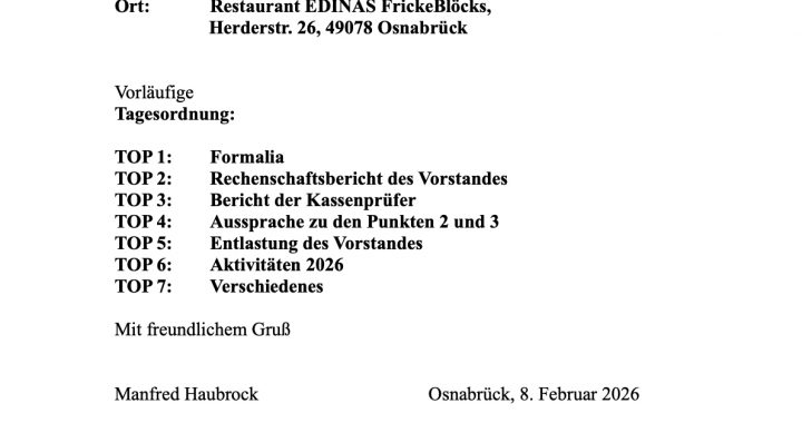 Einladung zur Mitgliederversammlung am Freitag, den 13.03.26 um 19:00 Uhr